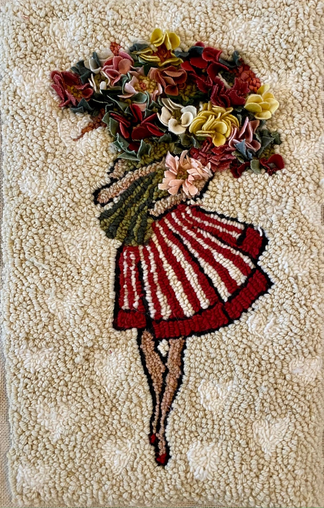 Rug Hooking Pattern, 'A Spring in Her Step' PAPER PATTERN, Gridded ...