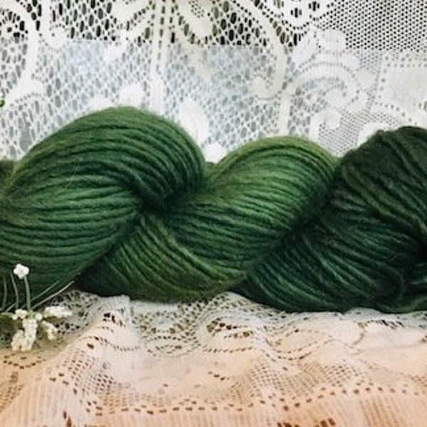 Forest Night: Hand dyed single ply yarn, wool and alpaca. Great for rug hooking, knitting, and Oxford Punch. Dark Green Yarn