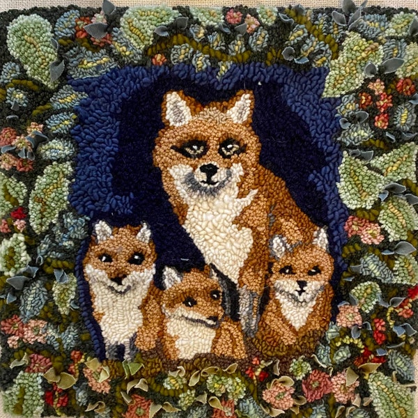 Rug Hooking Pattern, ‘The Cubs of Foxy Banks', Red Dot Tracing Fabric, Pattern Pattern,  Punch Needle Pattern, Fox, Animals