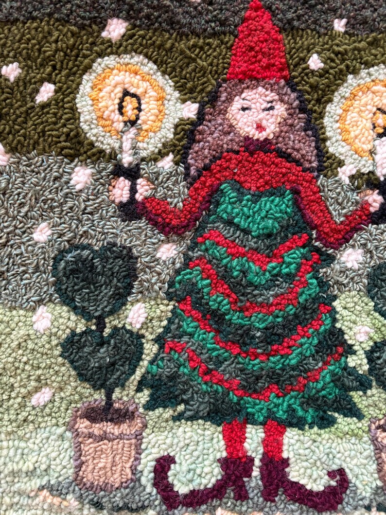 Spirit of Christmas Rug Hooking Pattern, Primitive Punch Needle (PAPER or TRACING FABRIC) bild 3