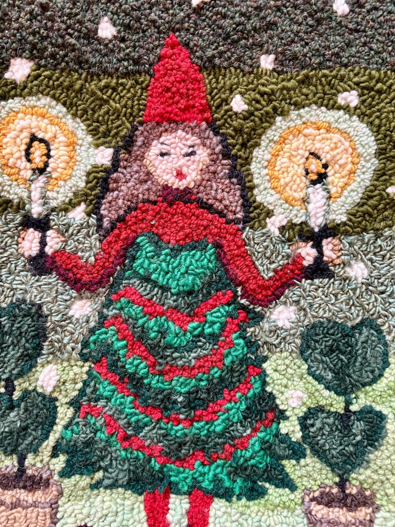Spirit of Christmas Rug Hooking Pattern, Primitive Punch Needle (PAPER or TRACING FABRIC) bild 4