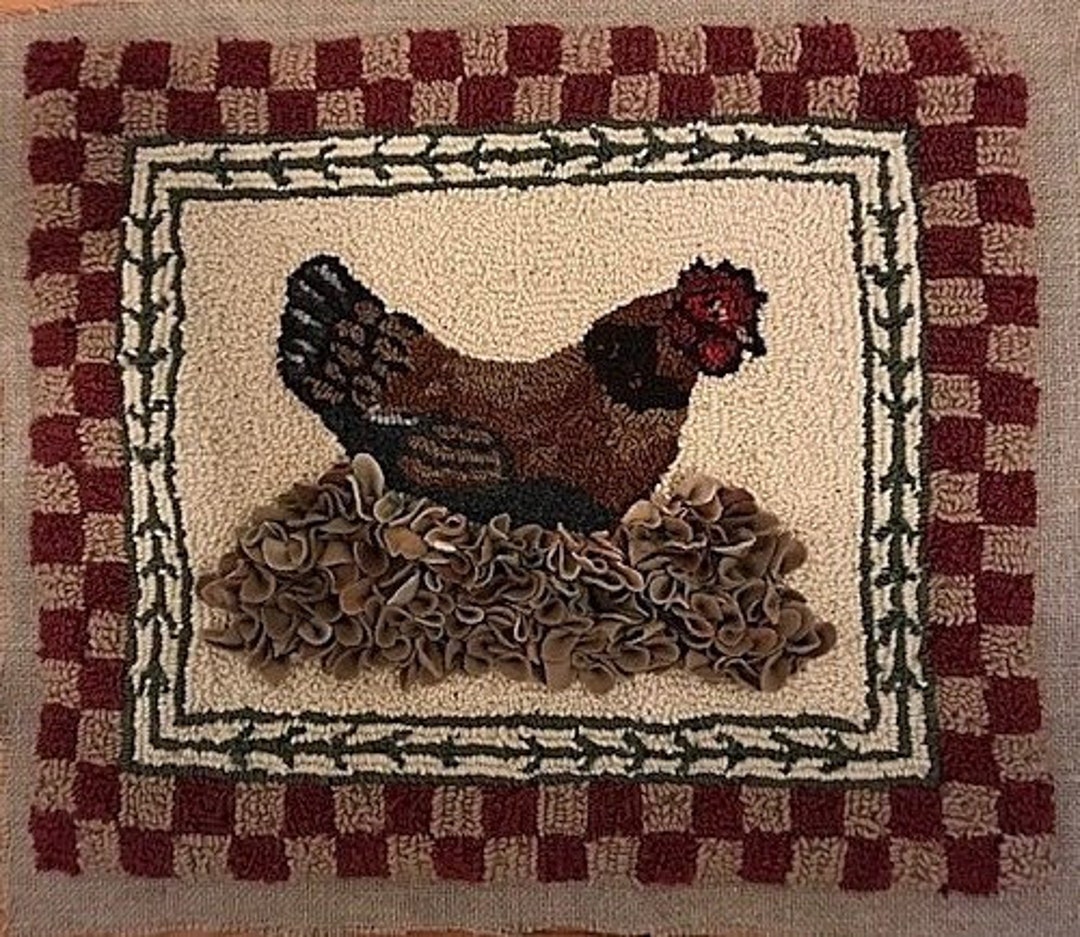 Rug Hooking Pattern, 'brooding Hen' PAPER PATTERN, Gridded Tracing
