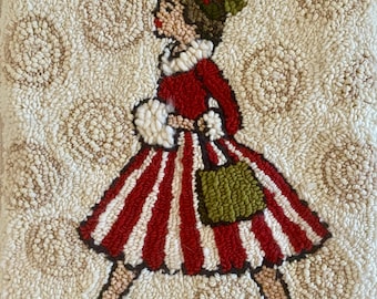 Rug Hooking Pattern, 'Christmas Stroll' PAPER PATTERN, Gridded Tracing Fabric Pattern, Primitive Rug Hooking, Punch Needle, Christmas