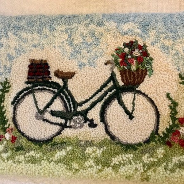 Rug Hooking Pattern, ‘Emily the Librarian’ PAPER PATTERN, Gridded Tracing Fabric Pattern, Primitive Rug Hooking, Punch Needle, bicycle