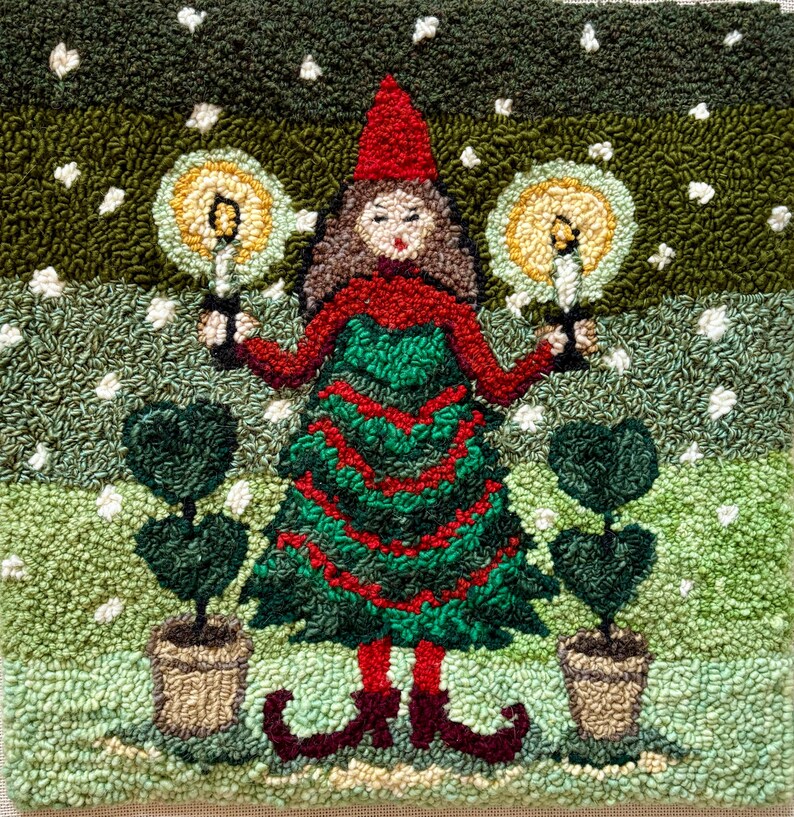 Spirit of Christmas Rug Hooking Pattern, Primitive Punch Needle (PAPER or TRACING FABRIC) bild 2