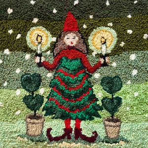 Spirit of Christmas Rug Hooking Pattern, Primitive Punch Needle (PAPER or TRACING FABRIC)