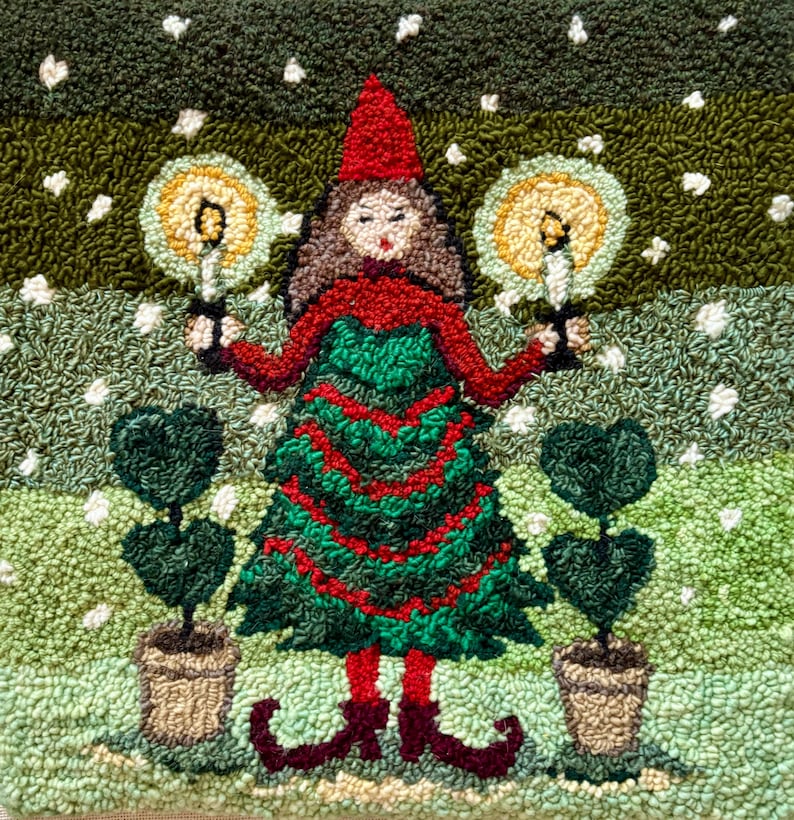 Spirit of Christmas Rug Hooking Pattern, Primitive Punch Needle (PAPER or TRACING FABRIC) bild 1