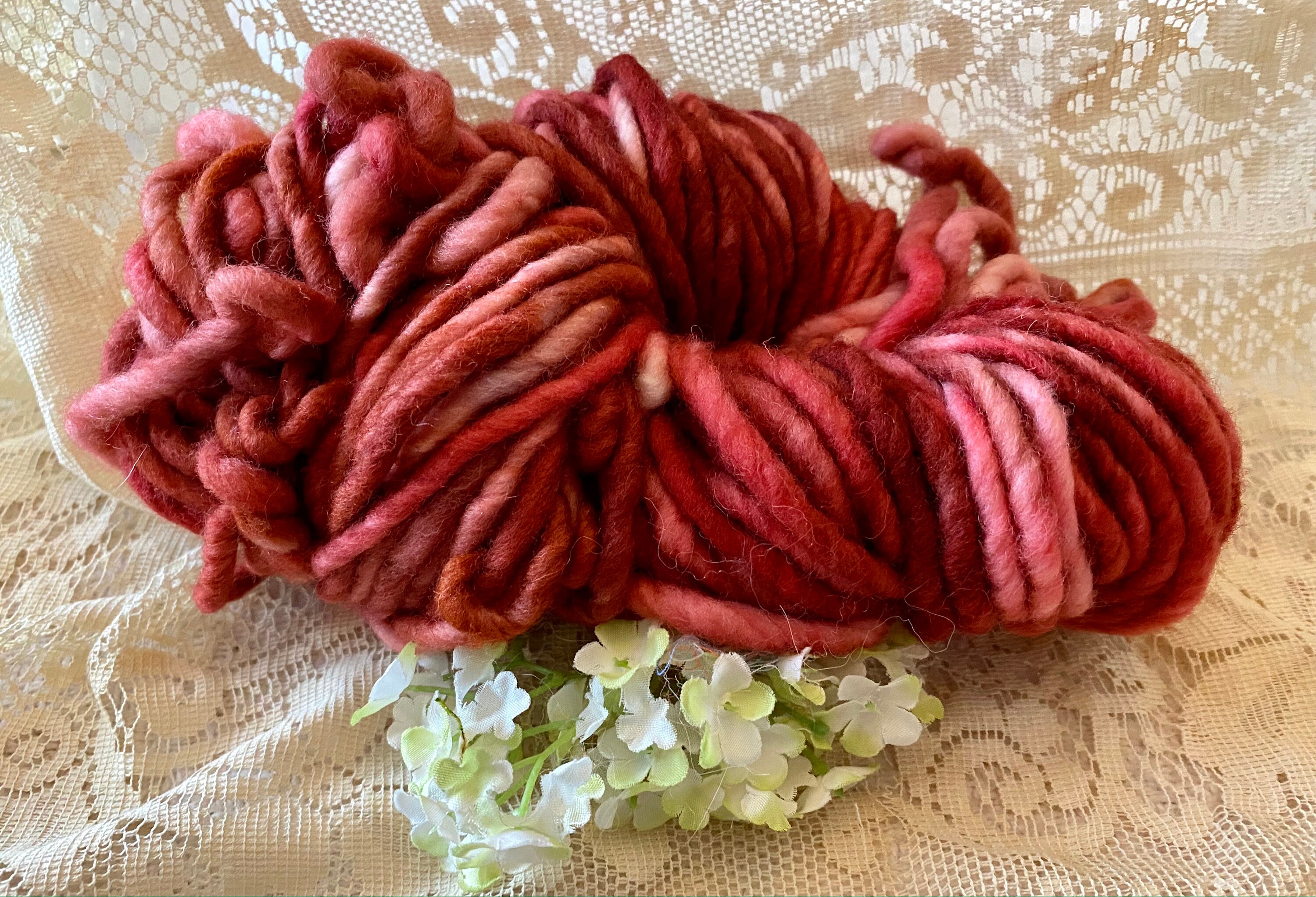 Lotus Pink - Burly Spun Yarn by Brown Sheep Co. 8oz 100% Wool Single Ply,  Super Bulky Yarn for Rug Hooking, Punch Needle or Weaving - Two Sizes to