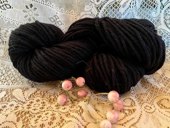 Solid Black, 3 Ply Wool Yarn. Great for Rug Hooking, Knitting, and