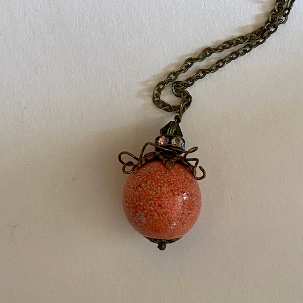 Large pumpkin necklace. Handmade orange pendant. Fall jewelry. Autumn gift for Thanksgiving, friendsgiving, October, November birthday