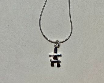 All Sterling Silver Inukshuk necklace.Small silver inukshuk charm.Canadian jewelry.Inuit symbol.Gift friend,couple,partner,family,friendship