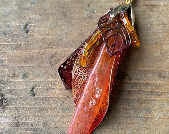 Crackle Agate necklace, Handmade Autumn Leaf Pendant: Boho jewelry