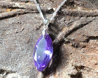 CZ April birthstone. Purple necklace. Cubic Zirconia teardrop pendant. Elegant minimalist style jewelry. Aries Taurus birthday. Woman's gift