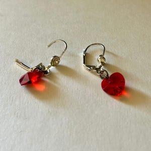 Dainty Swarovski Crystal Heart Earrings: Small Red and Silver Drop Style Earrings, Jewelry Gift
