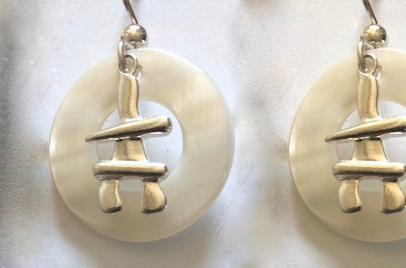 Inukshuk earrings. Silver Inuit stone man symbol. Handmade Canadian jewelry. Inukshuk guide earring for friend, travel lover, birthday gift image 5