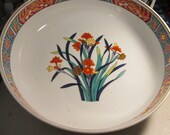 Japanese Gold Gilded Ceramic Serving Dish with Colorful Floral Motifs, 9 1 2 quot