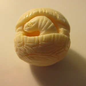 Netsuke/Ojime-like Carved Resin Bead-Charm of Turtles, 1 1/4&quot;