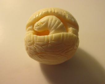 Netsuke/Ojime-like Carved Resin Bead-Charm of Turtles, 1 1/4"