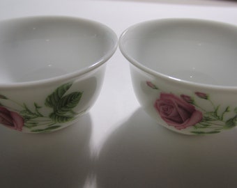 White Porcelain Sake-Teacup with Pink Rose Motif, 1 3/4", Set of 2