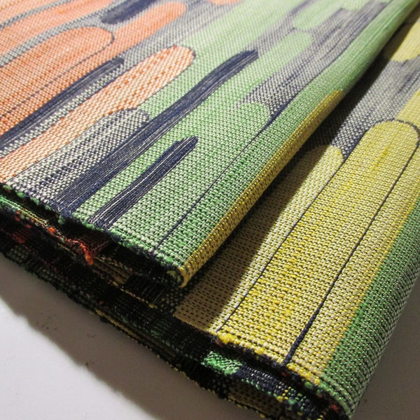 Vintage Japanese Obi with Green-Orange-Black Geometric Motifs, 104" x 12"