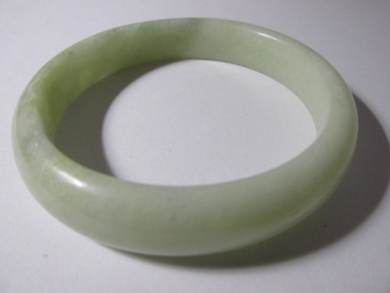 Milky White Jade Stone Bangle Bracelet with Green… - image 2
