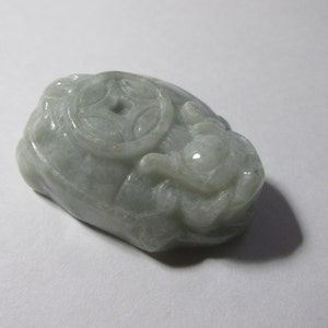 Carved Grayish-GreenJade Charm of Mythical Dragon-Turtle, 1 1/4&quot;