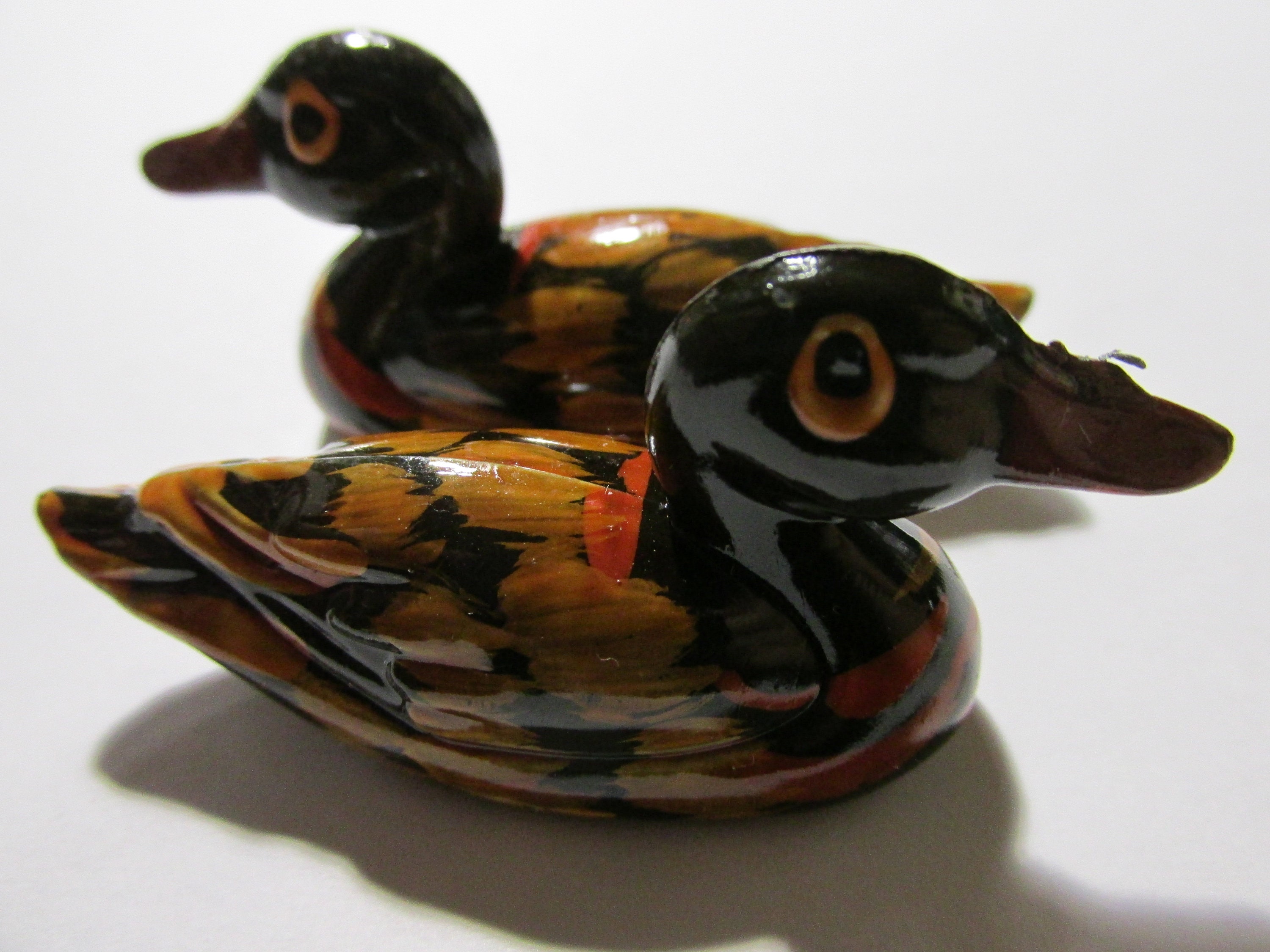 Hand Painted Pair of Carved Wooden Ducks Collectible Figurines Etsy