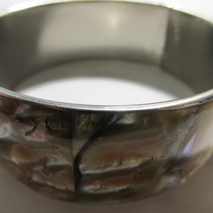 Natural Iridescent Abalone Shell Inlaid Tile Bangle Bracelet