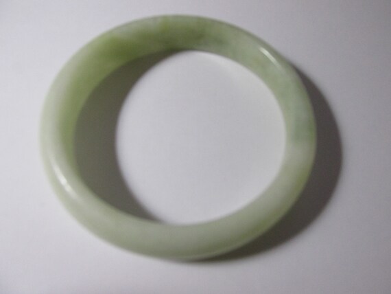 Milky White Jade Stone Bangle Bracelet with Green… - image 3