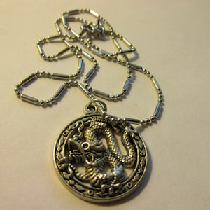 Mystical Dragon Silver Tone Charm Pendant with Chain, 22mm