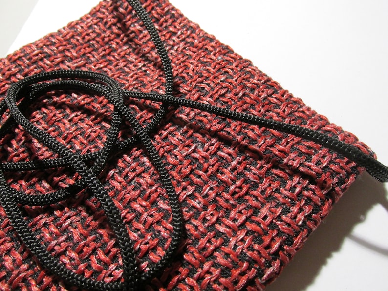 6 34 x 8 14 Flat Red and Purple Loose Weave Burlap Fabric Pouch with Oriental Mandala Motif