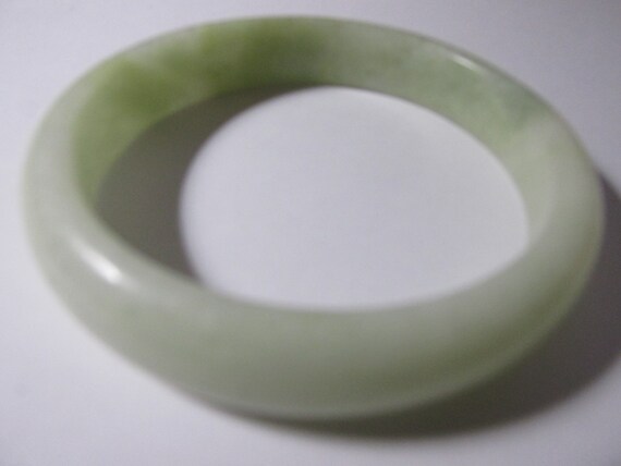Milky White Jade Stone Bangle Bracelet with Green… - image 4
