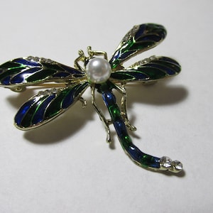 Iridescent Green-Blue Metallic Enamel Dragonfly Pin, 2&quot;
