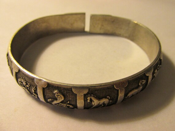 Wide Chinese Zodiac Vintage Cuff Bracelet