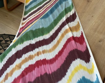Colorful Striped Silk Ikat Fabric: Handwoven Uzbek Textile