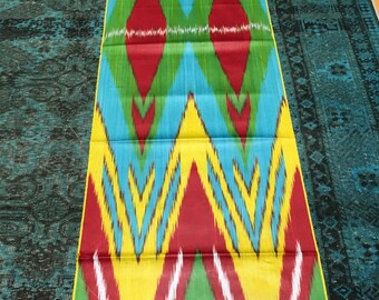 Uzbek Ikat Cotton Fabric: Handwoven Chevron Textile