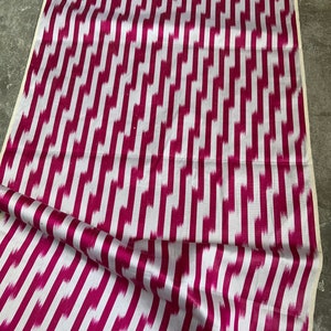 Handwoven Uzbek Silk Ikat Fabric: Pink Zigzag Stripes Art Fabric