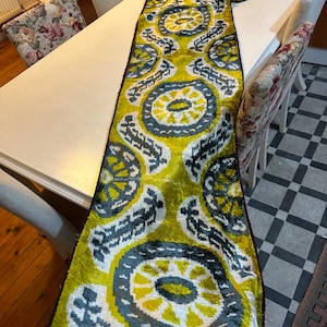 Gold Medallion Design Velvet Eclectic Ikat Fabric |  Gold, Gray Handwoven Uzbek Silk Velvet Fabric  - SKU 16V140