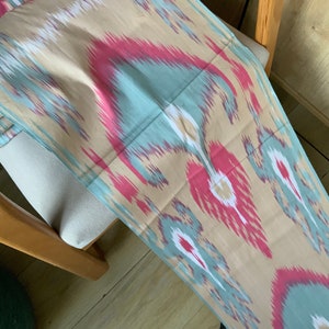Handwoven uzbek cotton ikat fabric | Multi-colored floral ikat fabric | Traditional tie-dye cotton fiber art craft fabric - SKU 16C022