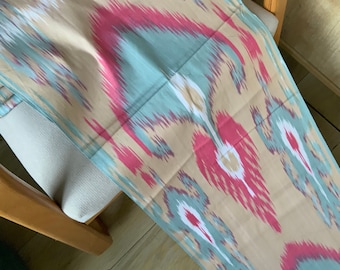 Handwoven Uzbek Cotton Ikat Fabric: Multi-Colored Floral Fiber Art