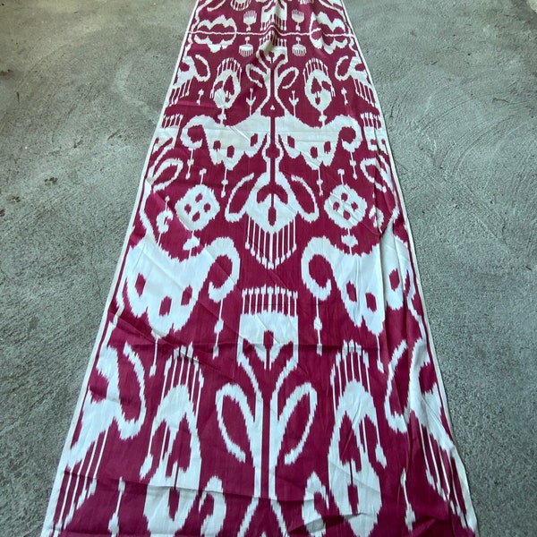 Red white paisley silk ikat fabric : Red Uzbeki ikat richloom fabric - SKU 22S026