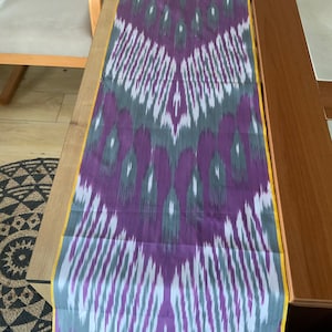 Vector Chevron Ikat Purple Cotton Fabric by the yard // Uzbek Multi Color Hand-crafted Hand-woven Ikat Fabric - SKU 16C002
