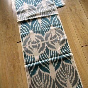 Blue Silver Palm Leaf Uzbek Silk Ikat Fabric: Handwoven Ethnic Textile
