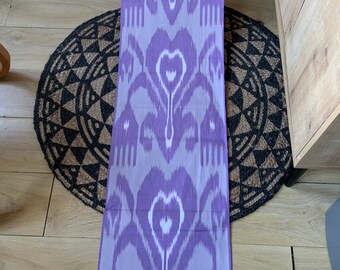 Handwoven Purple Uzbek Cotton Ikat Fabric: Hand-loomed Textile