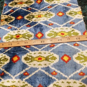 Blue Handcrafted Tribal Velvet Fabric | Uzbek Handwoven Ikat Blue Green 22 Inch Wide - Tribal Velvet Silk Designer fabric - SKU 22V021