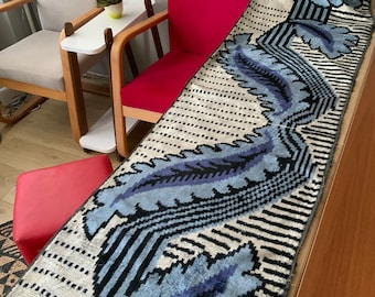 Blått abstrakt uzbekiskt ikat-sammetstyg: Handvävt siden (1,36 yards)