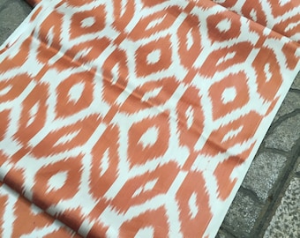 Tiger Orange Silk Ikat Fabric: Handwoven Uzbek Boho Chains Pattern