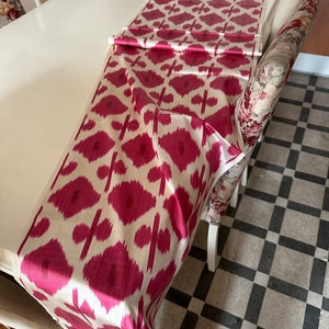 Rose Pink Ikat Silk Fabric - Small diamonds and ribbons - Pink White Multi Choice - Hand-crafted Uzbek Ikat Fabric - SKU 16S123