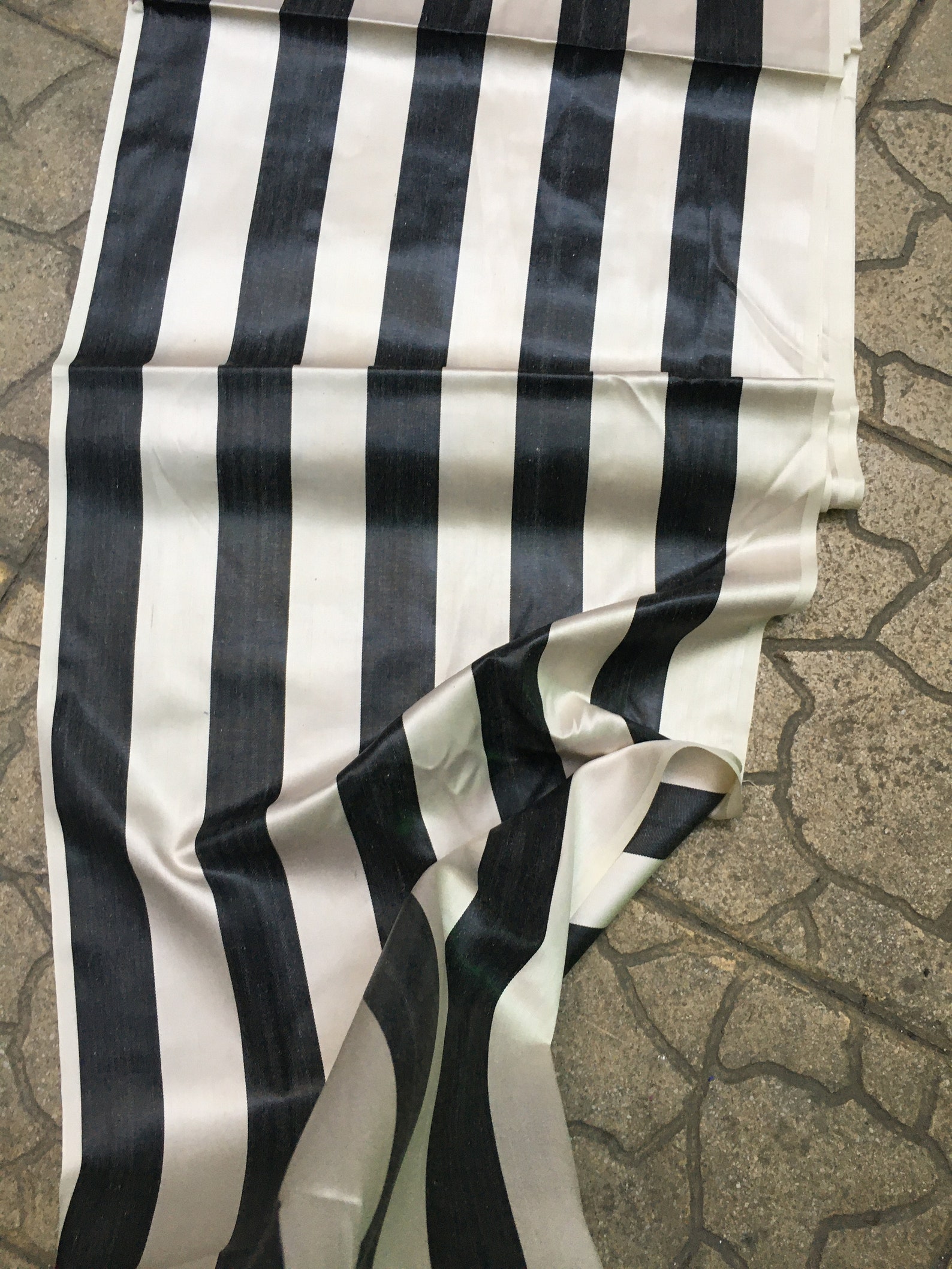 Black white wide striped 3 Yards Silk Fabric Monochrome Etsy