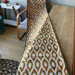 Golden Velvet Ikat Fabric: Uzbek Handmade Silk Tie-dyed Natural Fabric